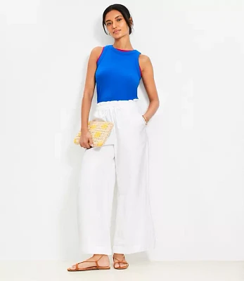 Breezy Wide Leg Ankle Pants Linen Cotton