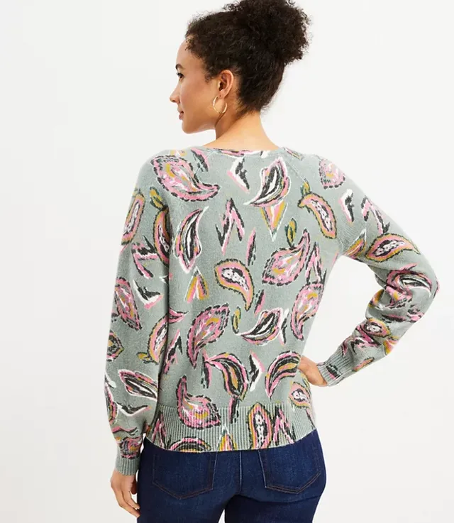 Loft Paisley Raglan V-Neck Sweater