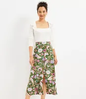 Paisley Seamed Button Midi Skirt