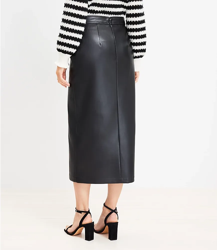 Textured Faux-Leather Pencil Midi Skirt