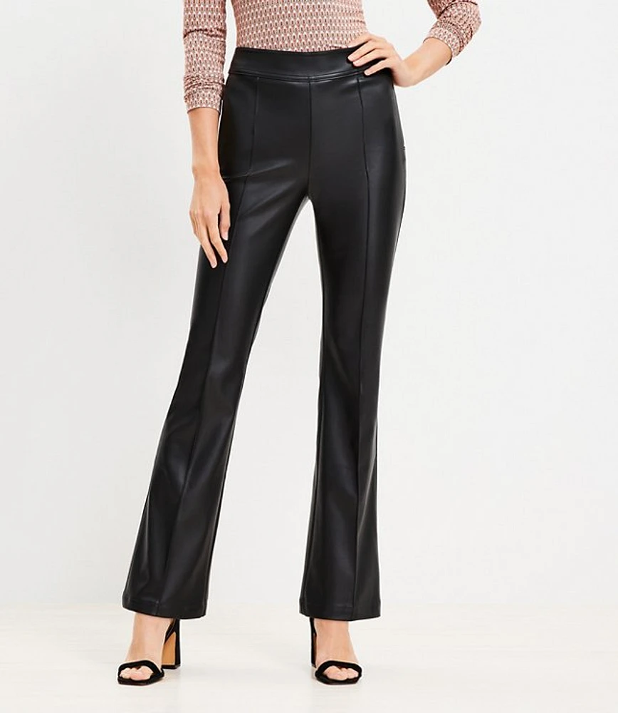 Tall Pintucked Side Zip Flare Pants Faux Leather