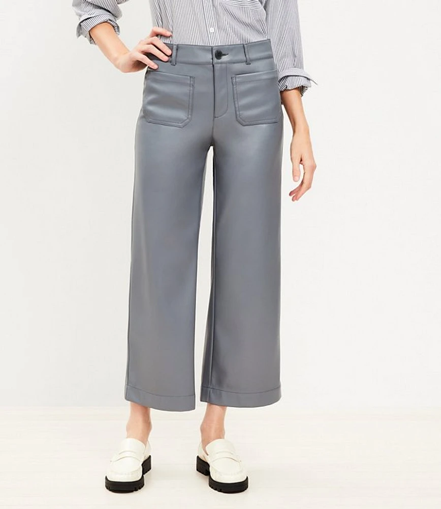 Petite Palmer Wide Leg Crop Pants in Faux Leather