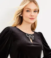 Embellished Bow Cozy Velour Top