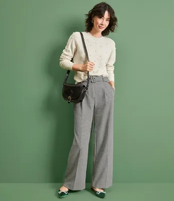 Belted Wide Leg Pants Houndstooth