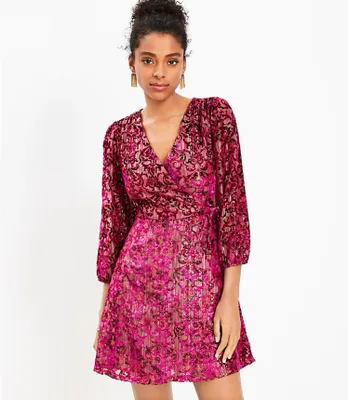 Shimmer Floral Velvet Wrap Dress