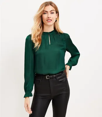 Ruched Ruffle Neck Blouse