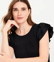 Petite Tiered Ruffle Mixed Media Top