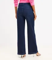 Unpicked Hem High Rise Wide Leg Jeans Rinse Overdye Wash