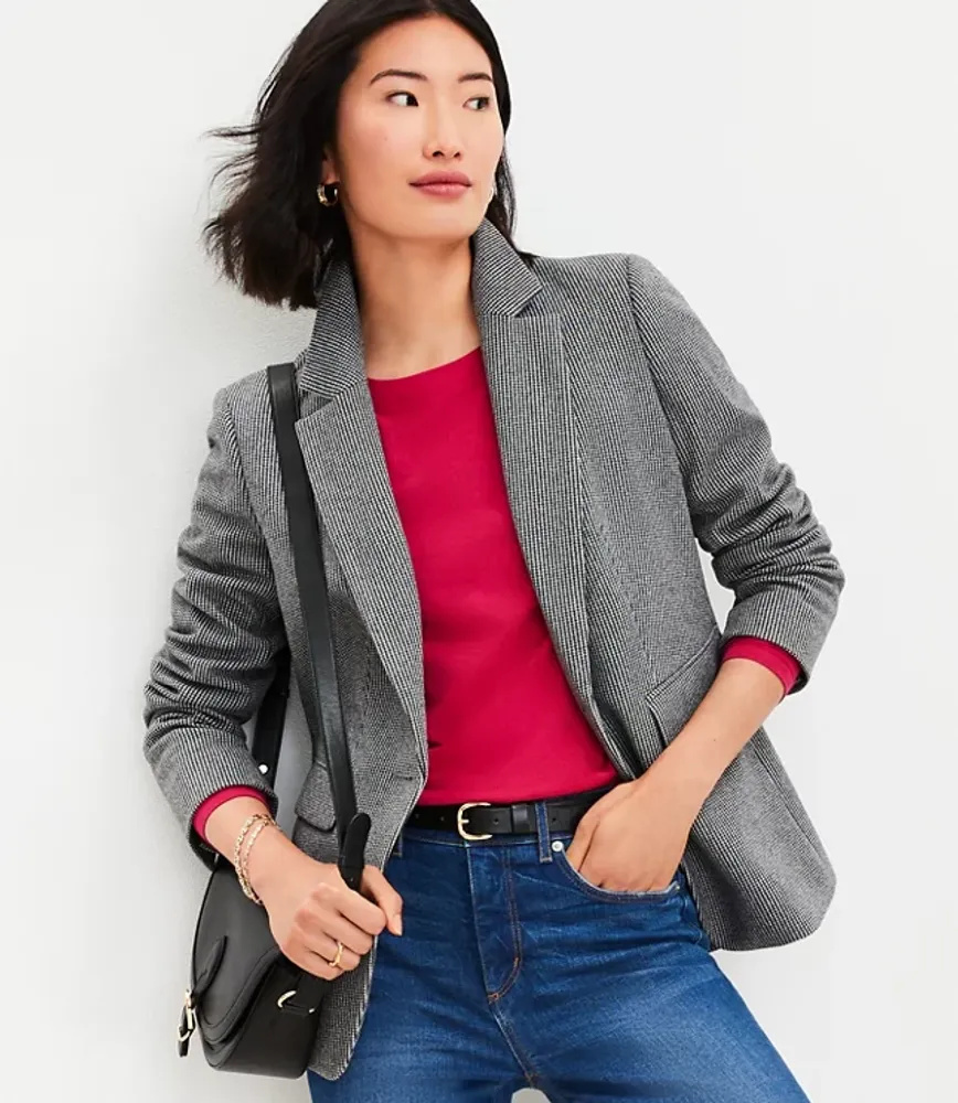 Petite Puppytooth Knit Elbow Patch Modern Blazer