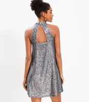 Sequin Cutout Back Halter Swing Dress