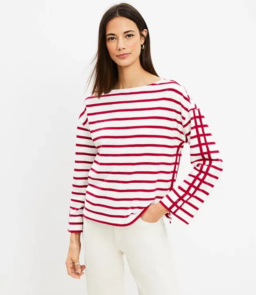 Striped Wide Sleeve Boatneck Top