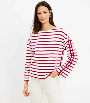 Striped Wide Sleeve Boatneck Top