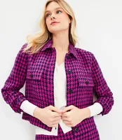 Petite Houndstooth Textured Cropped Shirt Jacket