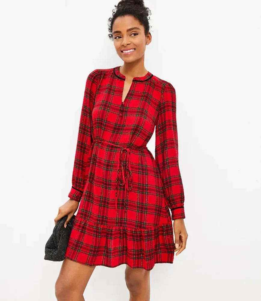 Shimmer Plaid Flounce Swing Dress