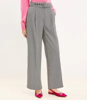 Petite Belted Wide Leg Pants Houndstooth