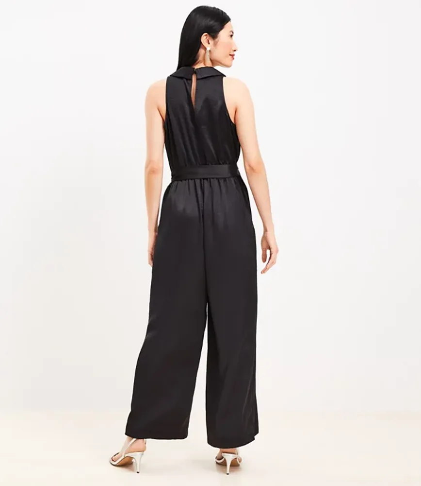 Petite Satin Halter Wrap Jumpsuit