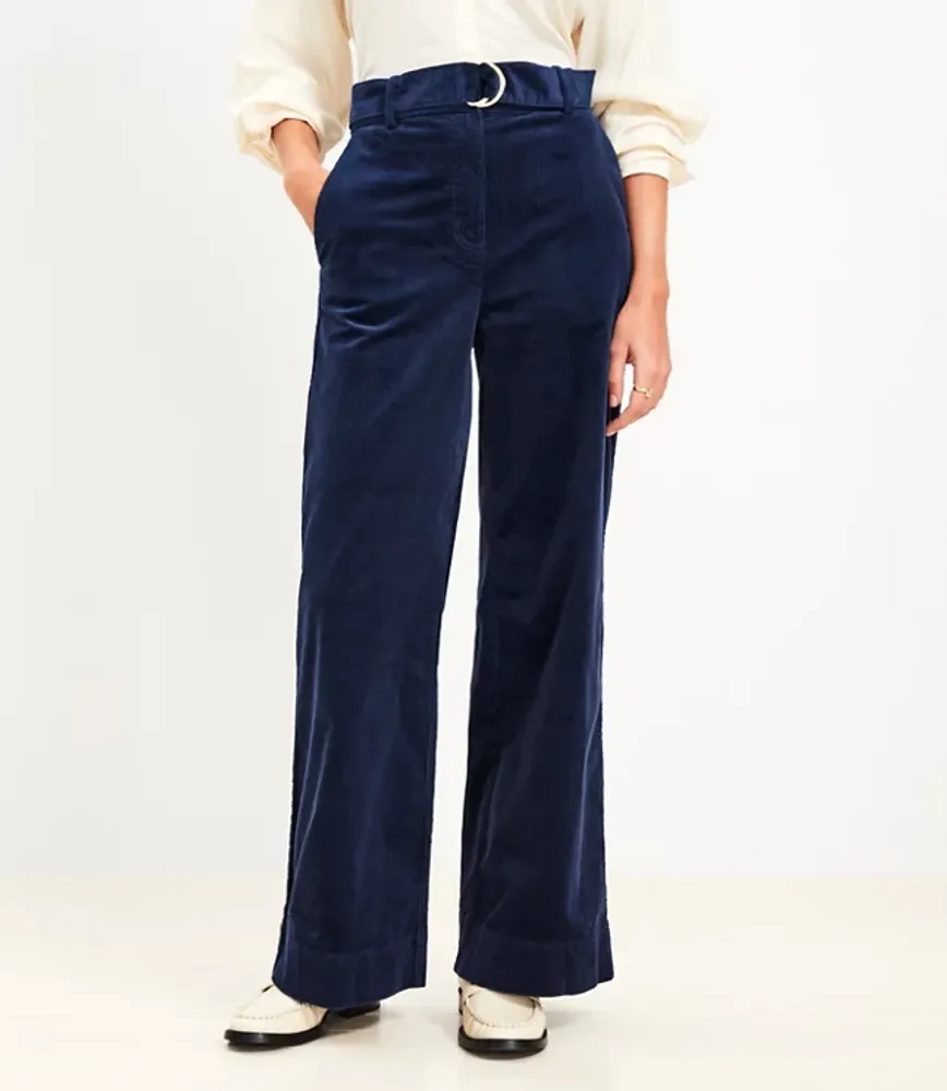 Petite Belted Wide Leg Pants Corduroy