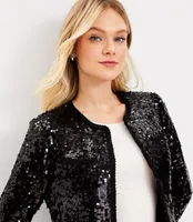 Petite Sequin Crew Neck Jacket