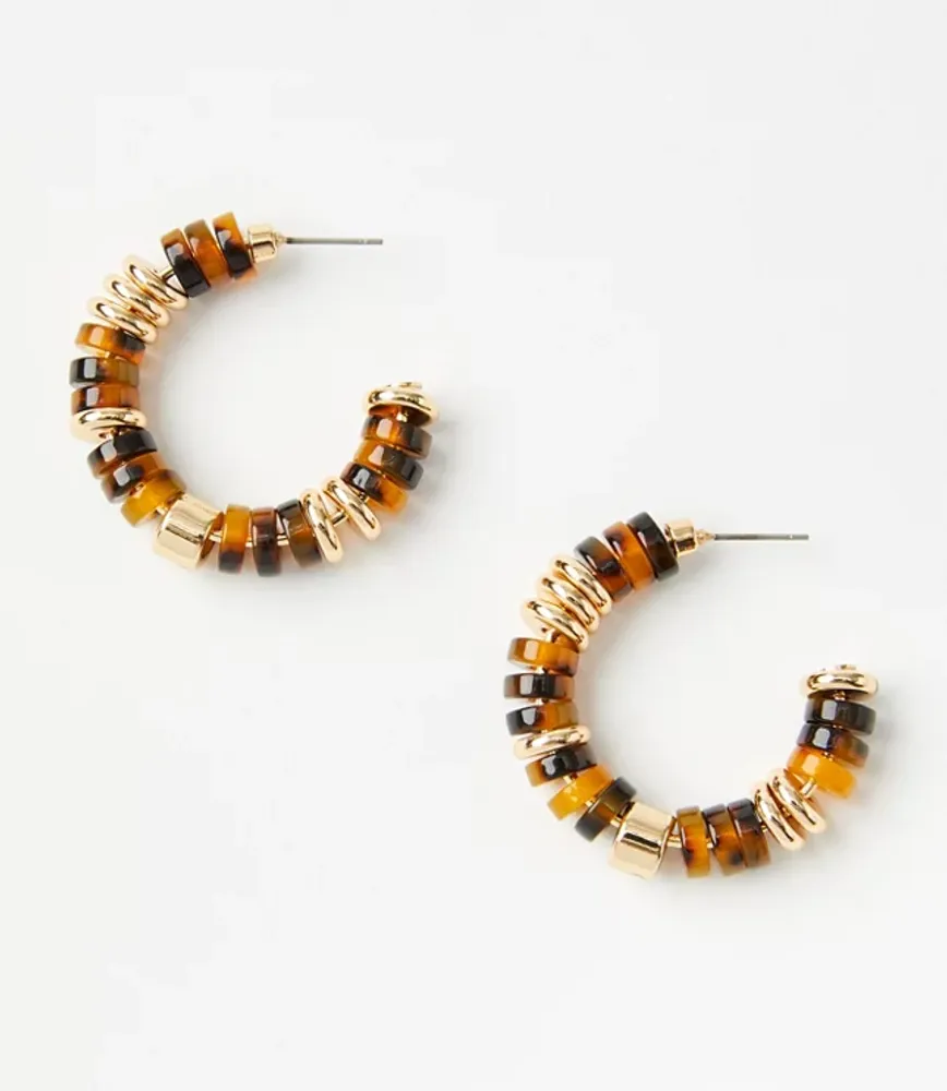 Tortoiseshell Print Beaded Hoop Earrings