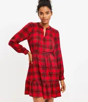 Petite Shimmer Plaid Flounce Swing Dress