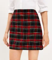 Petite Plaid Textured Tweed Shift Skirt