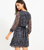 Petite Shimmer Floral Velvet Tie Back Flare Dress