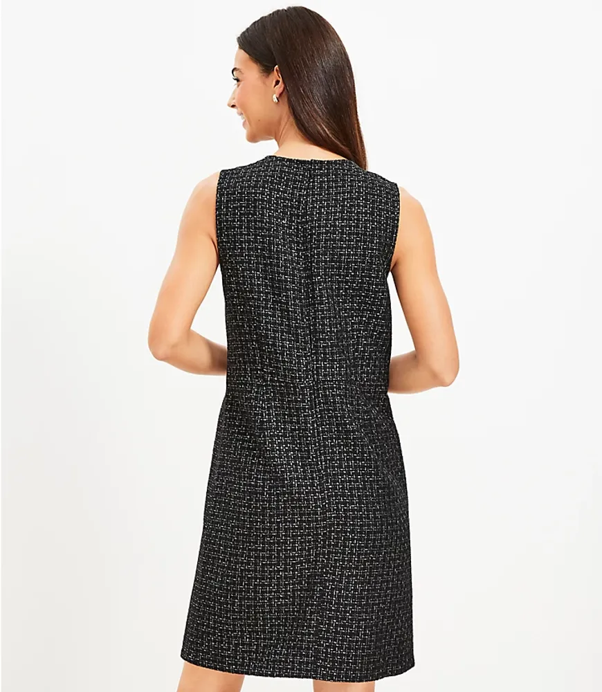 Petite Metallic Tweed Button Pocket Dress