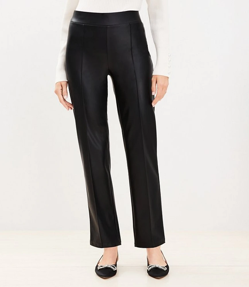 Tall Pull On Straight Pants Faux Leather