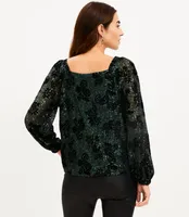 Petite Sequin Flocked Sweetheart Neck Blouse