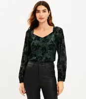 Petite Sequin Flocked Sweetheart Neck Blouse