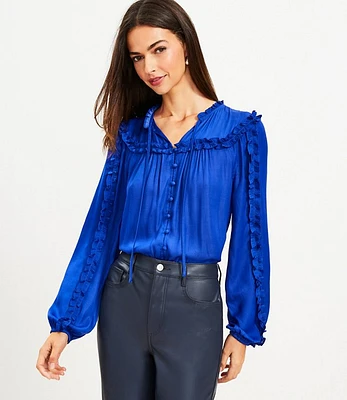 Ruffle Tie Neck Button Blouse