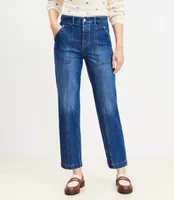 Petite High Rise Utility Straight Jeans Dark Stone Wash