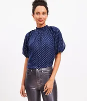 Metallic Clip Bubble Sleeve Blouse