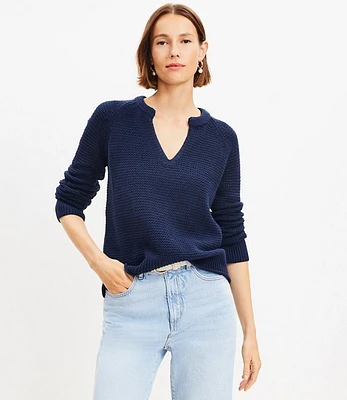 Open Stitch Split Neck Sweater