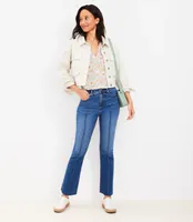 Pintucked High Rise Kick Crop Jeans in Bright Mid Indigo Wash