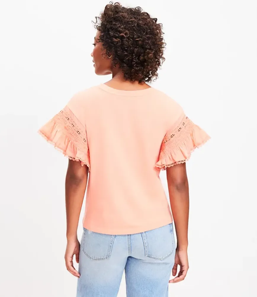 Lace Ruffle Sleeve Mixed Media Top