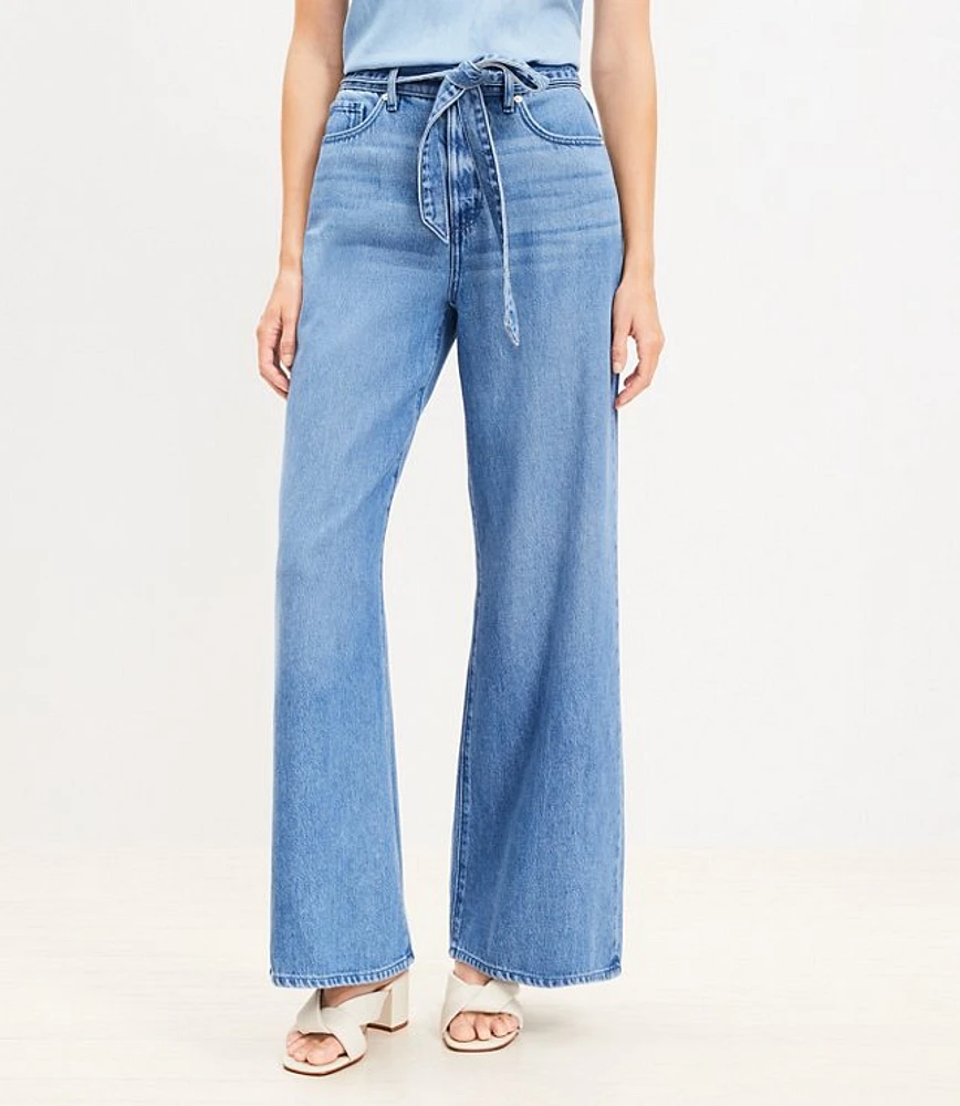 High Rise Palazzo Jeans in Mid Indigo Wash