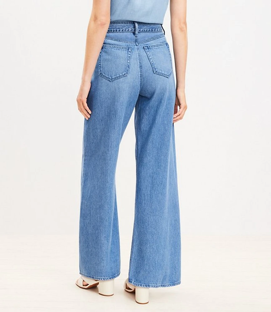 High Rise Palazzo Jeans in Mid Indigo Wash