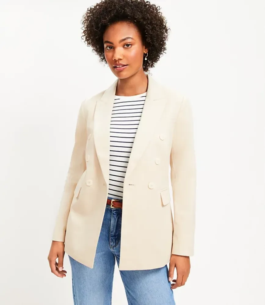 Faux Denim Double Breasted Blazer