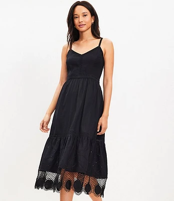 Lace Trim Linen Blend Strappy Midi Dress