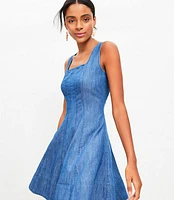 Chambray Seamed Mini Flare Dress