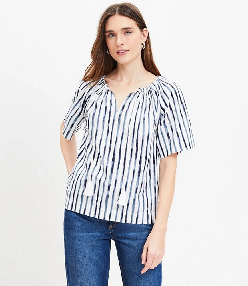 Painted Stripe Tasseled V-Neck Blouse