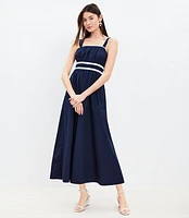 Poplin Shirred Strappy Pocket Maxi Dress