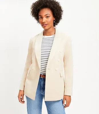 Petite Faux Denim Double Breasted Blazer