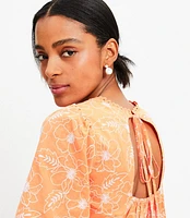 Garden Embroidered Open Back Puff Sleeve Blouse