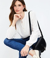 Petite Stand Collar Henley Blouse