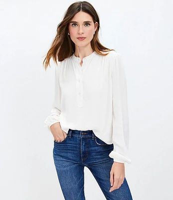 Petite Stand Collar Henley Blouse