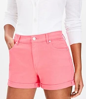 Mid Rise Denim Roll Shorts in Fresh Guava