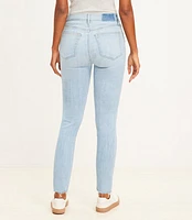 Curvy Destructed Button Front High Rise Skinny Jeans Light Wash