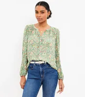 Garden Henley Mixed Media Blouse